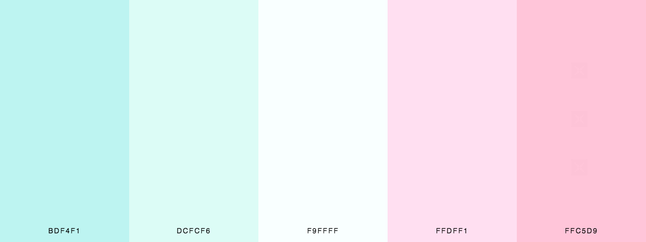 Cute valentine color palette with light blue, white and pink etc